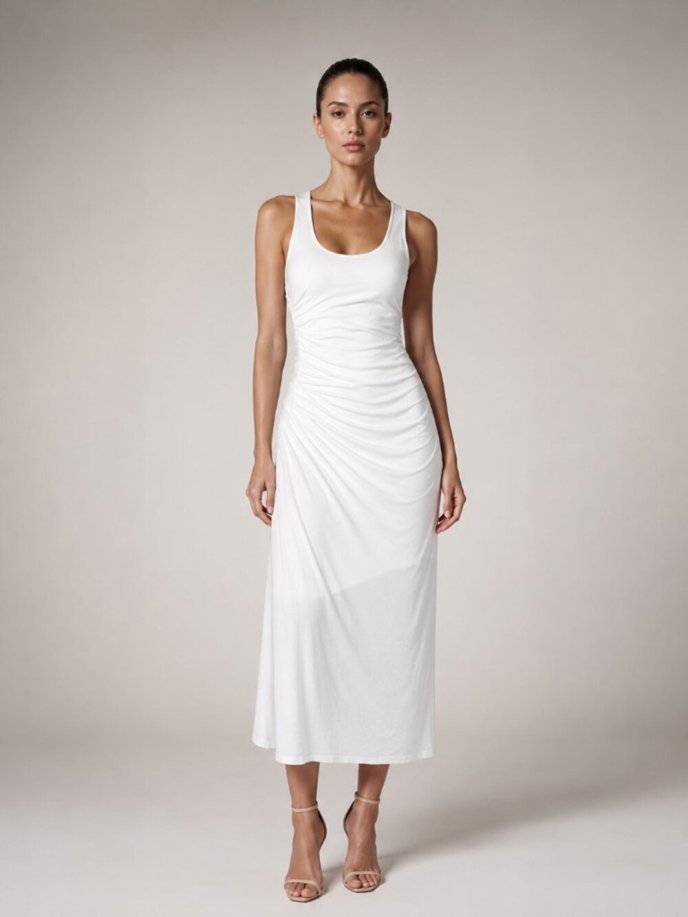 A.L.C. Lexie White Ruched Asymmetrical Maxi Dress Medium